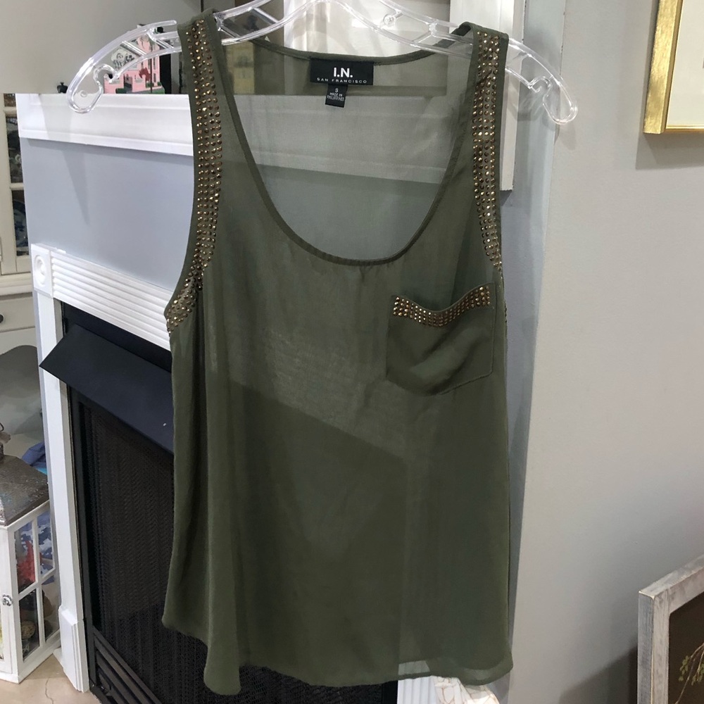 NEW I.N. San Francisco Sleeveless Studded Sheer Blouse Tank Top